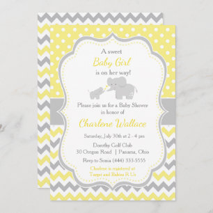 Elephant Yellow and Gray Baby Shower Einladung