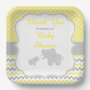 Elephant Yellow and Gray Baby Shower Party Pappteller