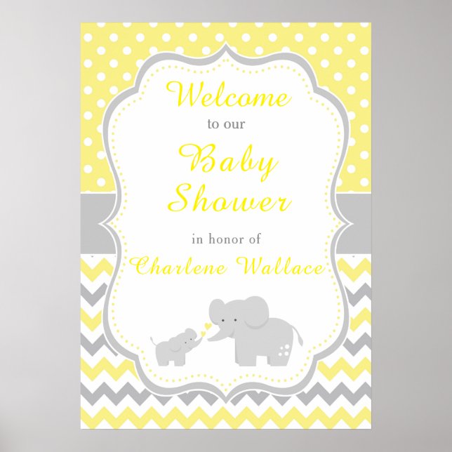 Elephant Yellow and Gray Baby Shower Party Poster (Vorne)