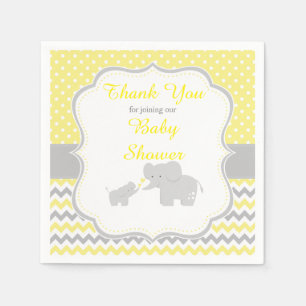 Elephant Yellow and Gray Baby Shower Party Serviette