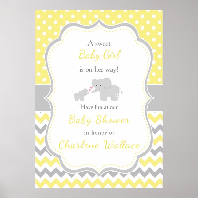Elephant Yellow and Gray Baby Shower Poster (Vorne)