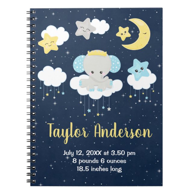 Elephant Yellow and Navy Baby Bircy Statistics Notizblock (Vorderseite)