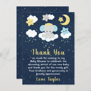 Elephant Yellow and Navy Baby Shower Dankeskarte