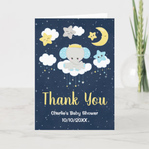Elephant Yellow and Navy Baby Shower Dankeskarte