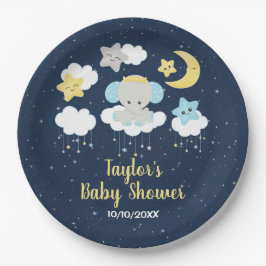 Elephant Yellow and Navy Baby Shower Pappteller