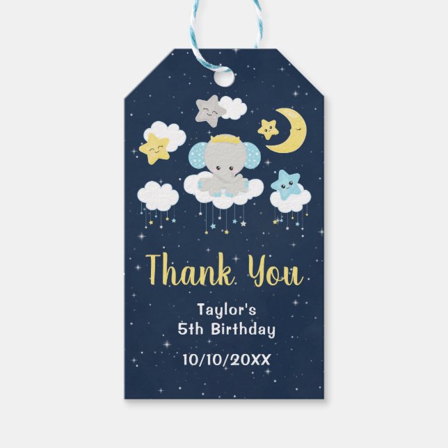 Elephant Yellow and Navy Birthday Party Danke Geschenkanhänger (Vorderseite)