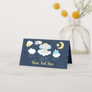 Elephant Yellow and Navy Birthday Party Platzkarte