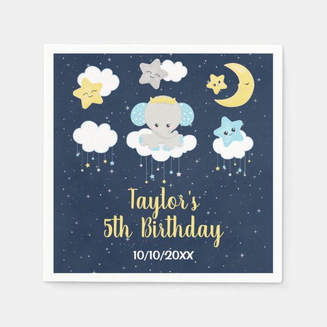 Elephant Yellow and Navy Birthday Party Serviette (Vorderseite)