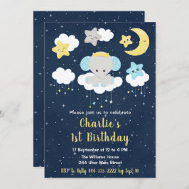 Elephant Yellow and Navy Blue Birthday Party Einladung