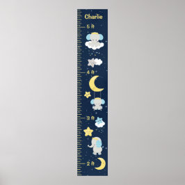Elephant Yellow and Navy Growth Chart Poster