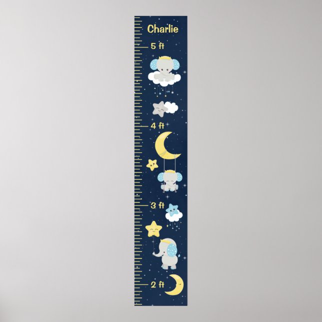 Elephant Yellow and Navy Growth Chart Poster (Vorne)