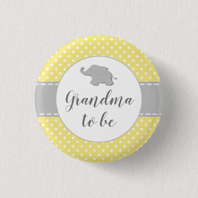 Elephant Yellow Baby Shower Oma zu sein Button (Vorderseite)