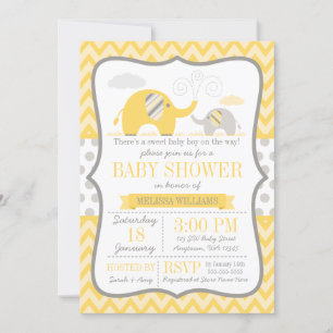Elephant Yellow Gray Baby Dusche Einladung