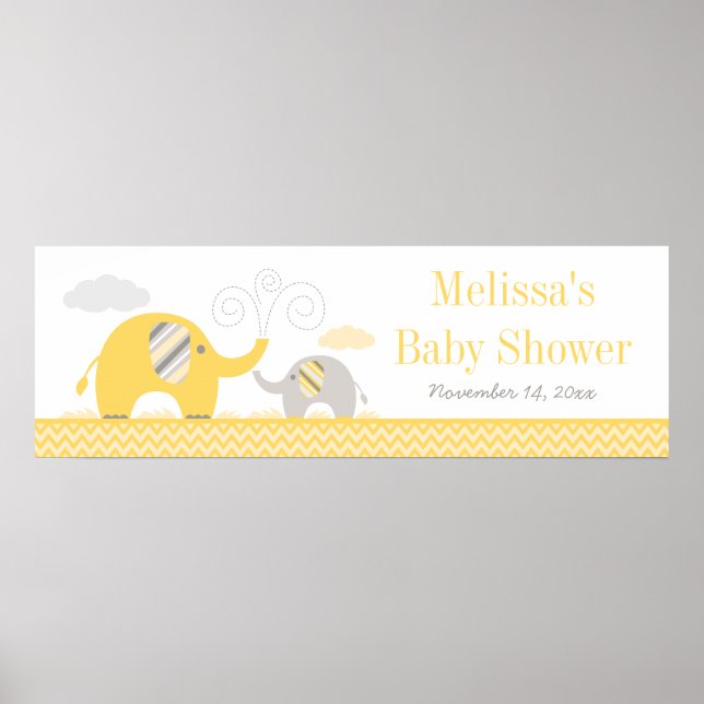 Elephant Yellow Gray Baby Shower Banner Poster (Vorne)