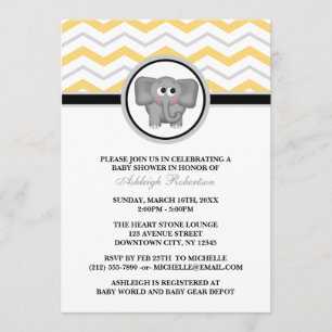Elephant Yellow Gray Zickzack Babydusche Einladung