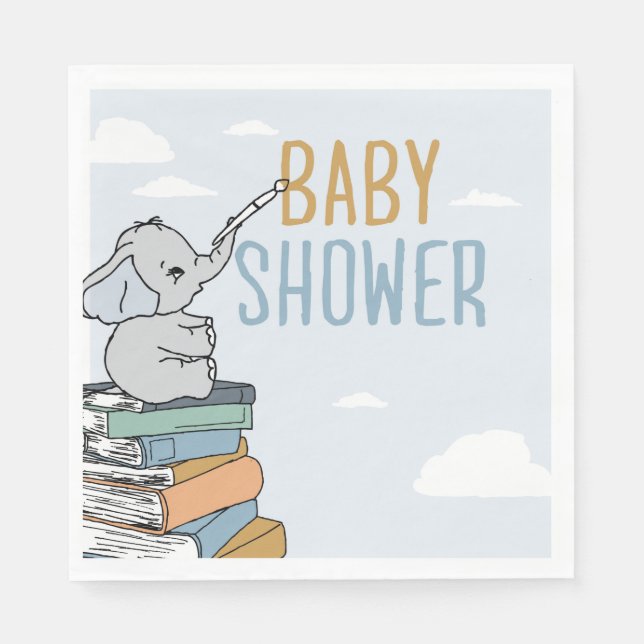 Elephant Zeichnete etwas Baby Dusche Elefant Niedl Serviette (Vorderseite)