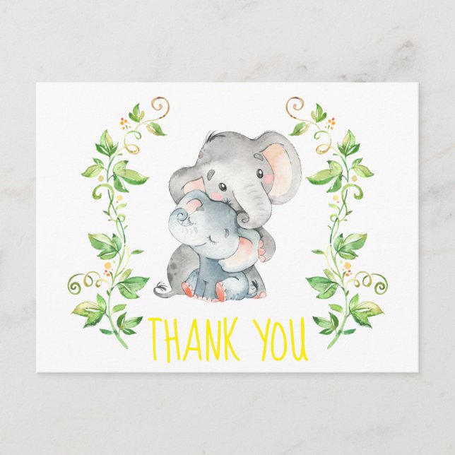 Elephant Zoo Animals Baby Dusche Vielen Dank Postkarte (Vorderseite)