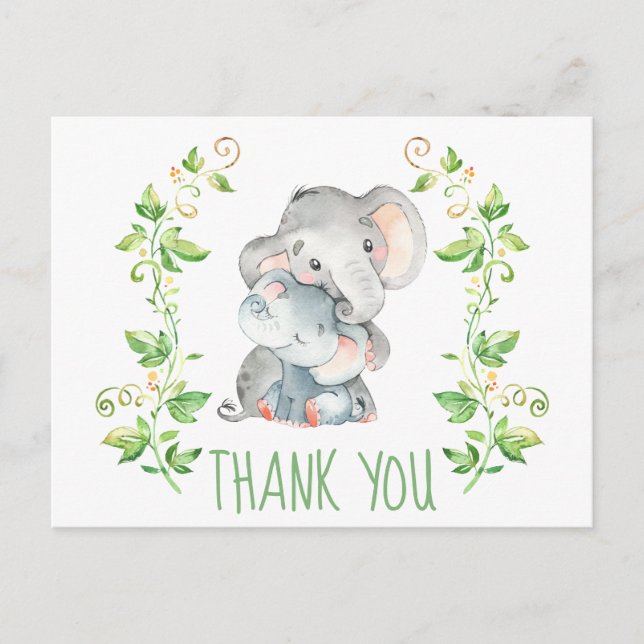Elephant Zoo Animals Baby Dusche Vielen Dank Postkarte (Vorderseite)