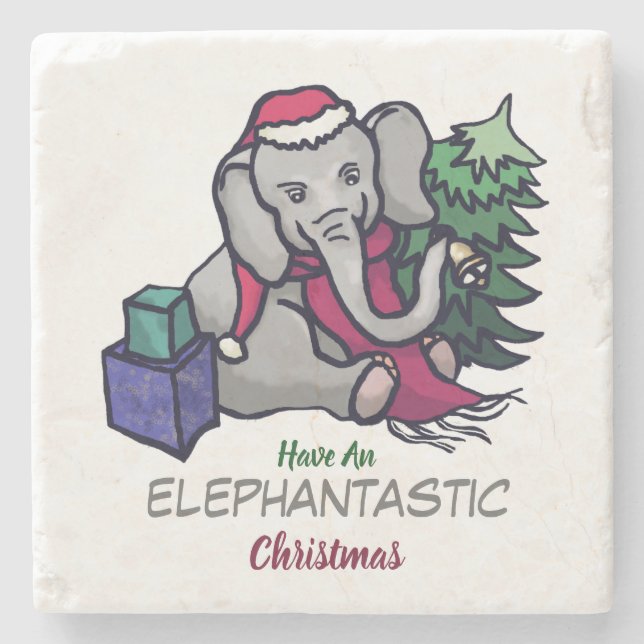Elephantastische Weihnachten Niedlicher Weihnachts Steinuntersetzer (Vorderseite)