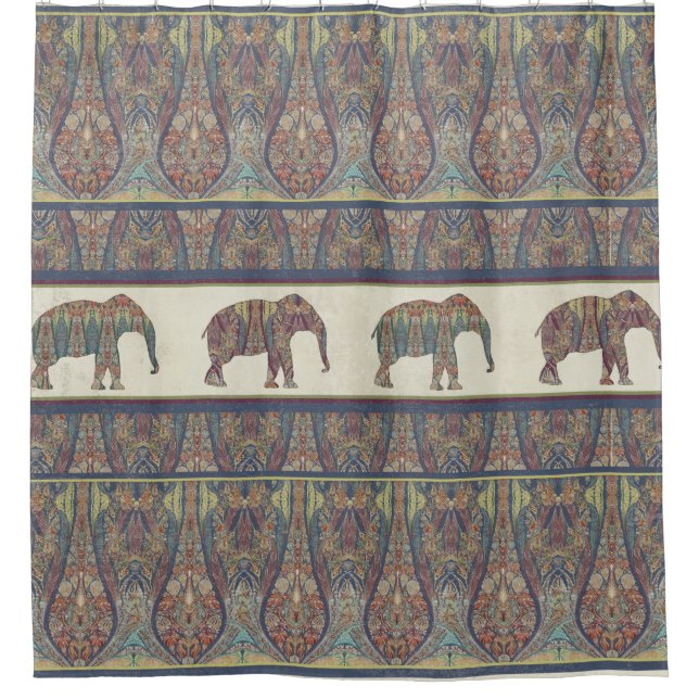 Elephanten Kashmir Pattern Tribal Boho Bohemisch Duschvorhang (Vorderseite)