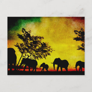 Elephanten Sunset Postcard Postkarte
