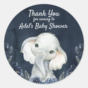 Elephantierte Navy-Floral-Aufkleber-Etiketten Runder Aufkleber