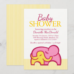 Elephantische Babydusche gelb rosa Einladung