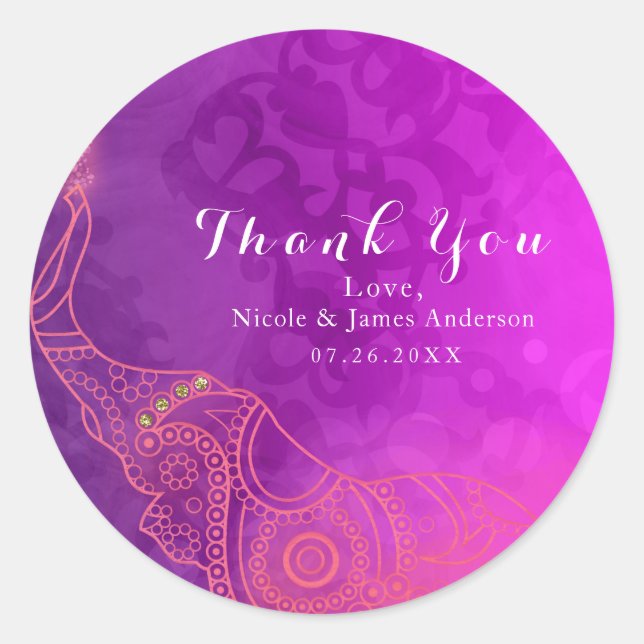 Elephantisches Lila rosa Orange & Gold Gastgeschen Runder Aufkleber (Vorderseite)