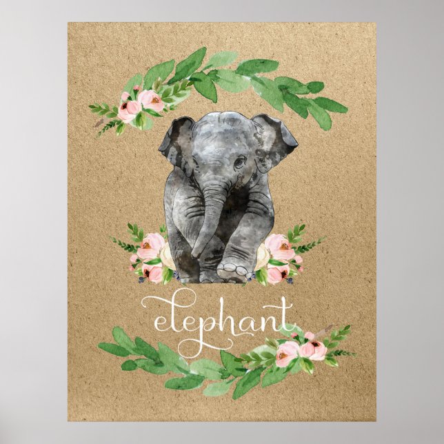 Elephantisches rosa Kinderzimmer drucken Poster (Vorne)