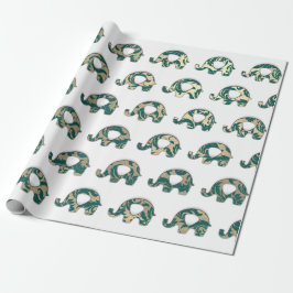 Elephants Aquamarin Champaigne Geschenkpapier