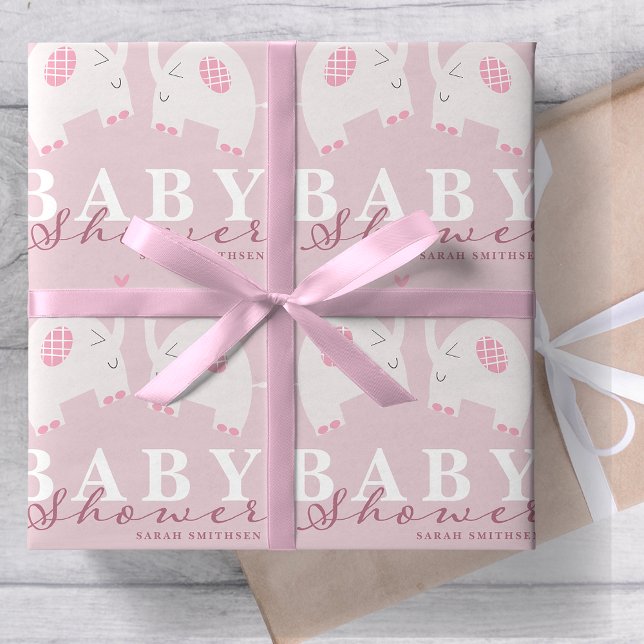 Elephants Baby Duwer Dusty Pink Geschenkpapier (Von Creator hochgeladen)