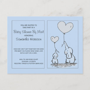 Elephants Blue Baby Boy Baby Dusche per Mail Einladungspostkarte