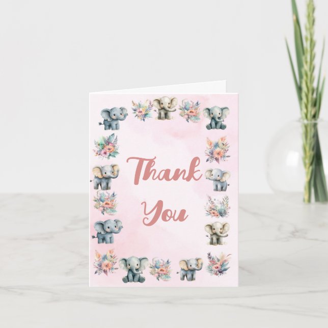 Elephants Boho Jungle Blume Rosa Dankeschön-Karte Einladung (Vorderseite)