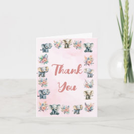 Elephants Boho Jungle Blume Rosa Dankeschön-Karte Einladung