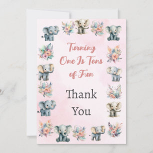 Elephants Boho Jungle Blume Rosa Dankeschön-Karte Einladung