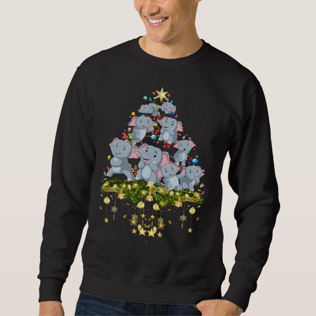 Elephants Christmas Tree Lights Holiday Elephant Sweatshirt (Vorderseite)