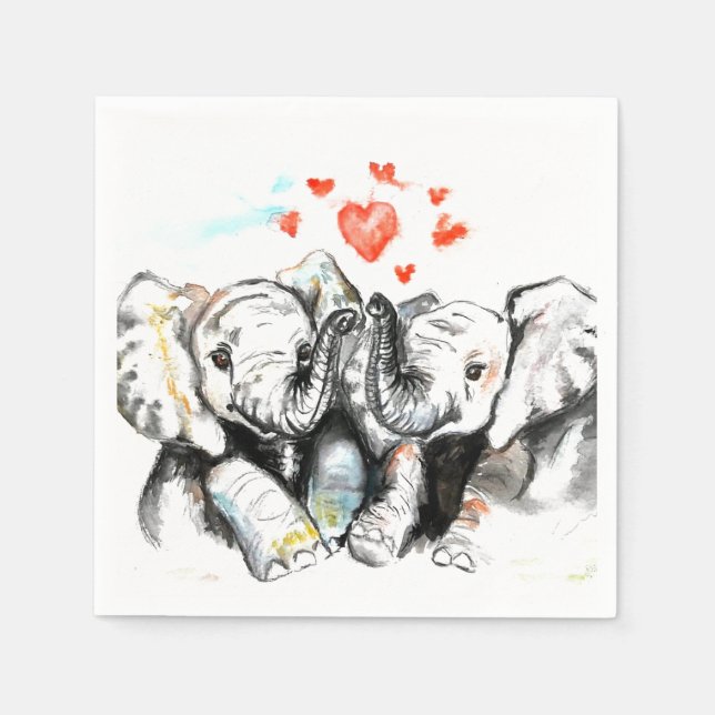 Elephants Couple Liebe Napkins Malerei Serviette (Vorderseite)