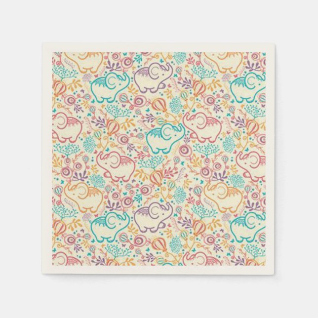 Elephants Ecru Standard Cocktail Papier Napkins Serviette (Vorderseite)