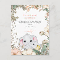 Elephants Foliage Coral Baby Dusche Vielen Dank
