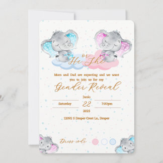 Elephant's Gender Reveal Invitation Einladung