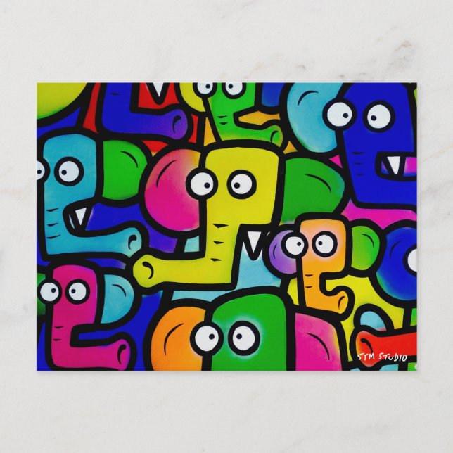 ELEPHANTS GRAFFITI Postcard Ver.2 Postkarte (Vorderseite)