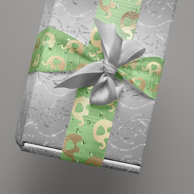 Elephants Metalli Hearts Gold Mint Baby Girl Geschenkpapier (Elephants Metalli Hearts Gold Mint Baby Boy Girl Wrapping Paper)