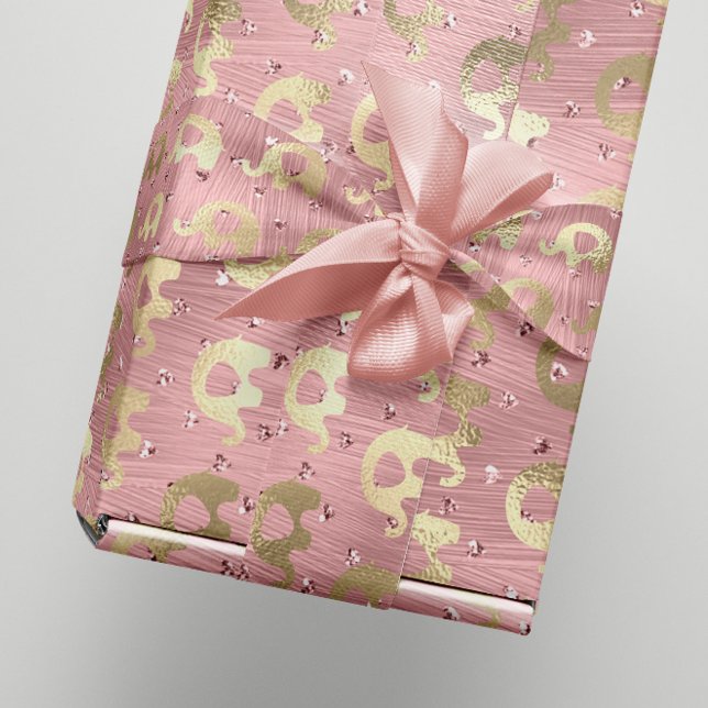 Elephants Metalli Hearts Gold Rosa Baby Girl Geschenkpapier (Elephants Metalli Hearts Gold Pink Rose Baby Girl Wrapping Paper)