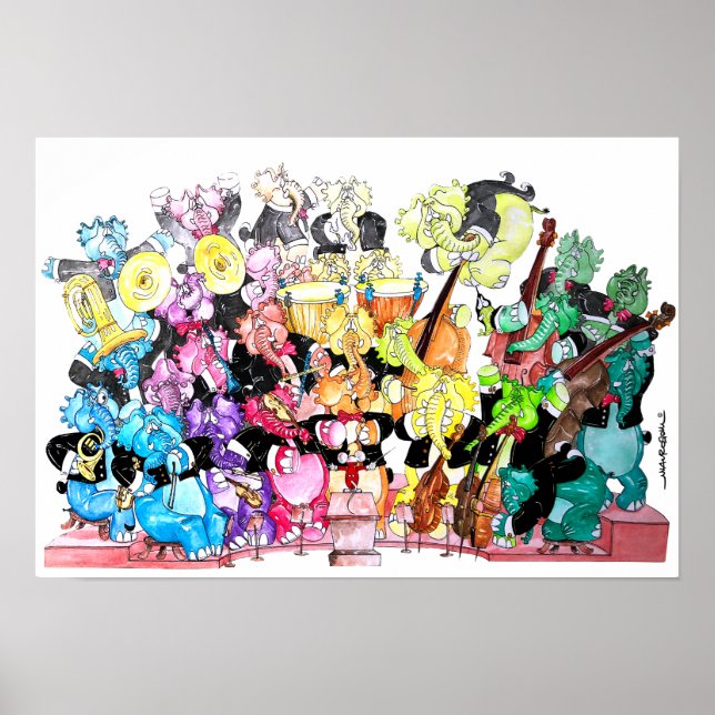 Elephants' Orchestra Watercolor Poster (Vorne)