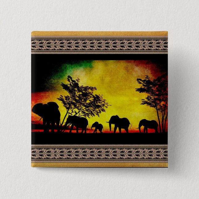 Elephants Sunset Button (Vorderseite)