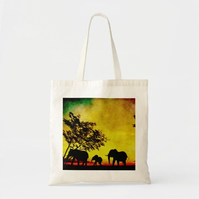 Elephants Sunset Tragetasche (Vorne)