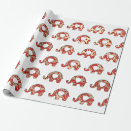 Elephants White Oriental Red Champaigne Gold Geschenkpapier