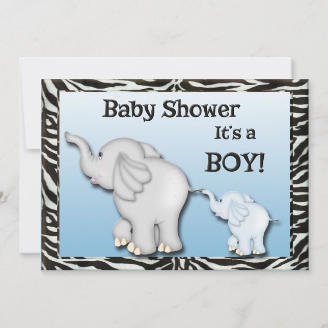 Elephants Zebra Print Baby Boy Dusche Einladung (Vorderseite)