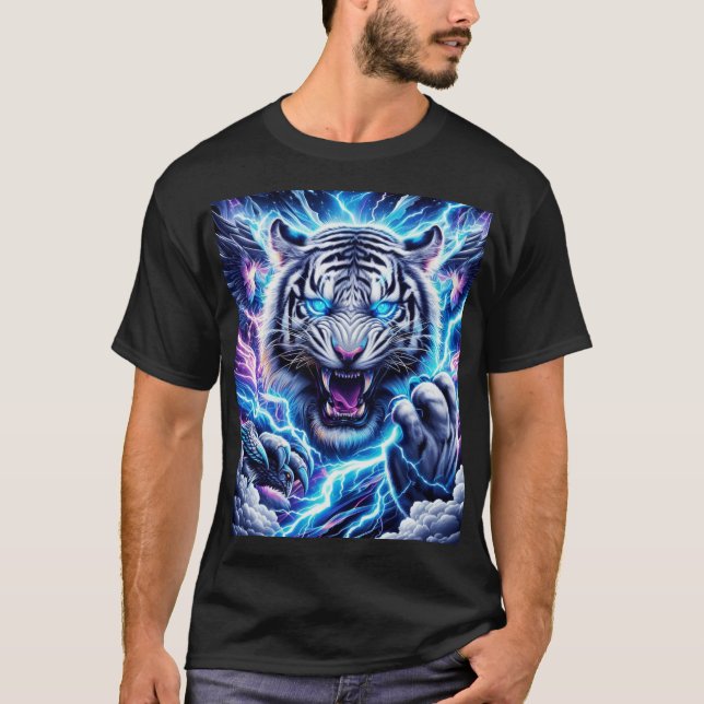 Eletric Blue Lighting Tiger T-Shirt Design (Vorderseite)