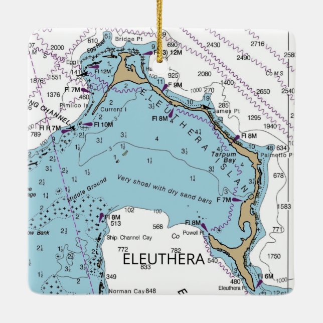 Eleuthera Island Bahamas Chart Keramikornament (Rückseite)